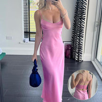 Satin Slip Dress - Elegant Backless Party Dress for Women