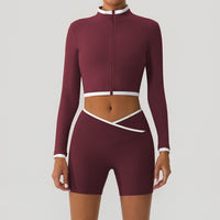 Shapewear Fitness Hip-Lifting Yoga Color-Block Jacket And Shorts Set