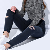 Ripped Knee Leggings - Korean Style Workout Pants for Women