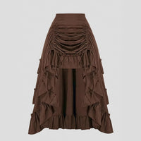 Fashionable Solid-Color Half Skirt With Ruffled Hem And Mid-Rise Design