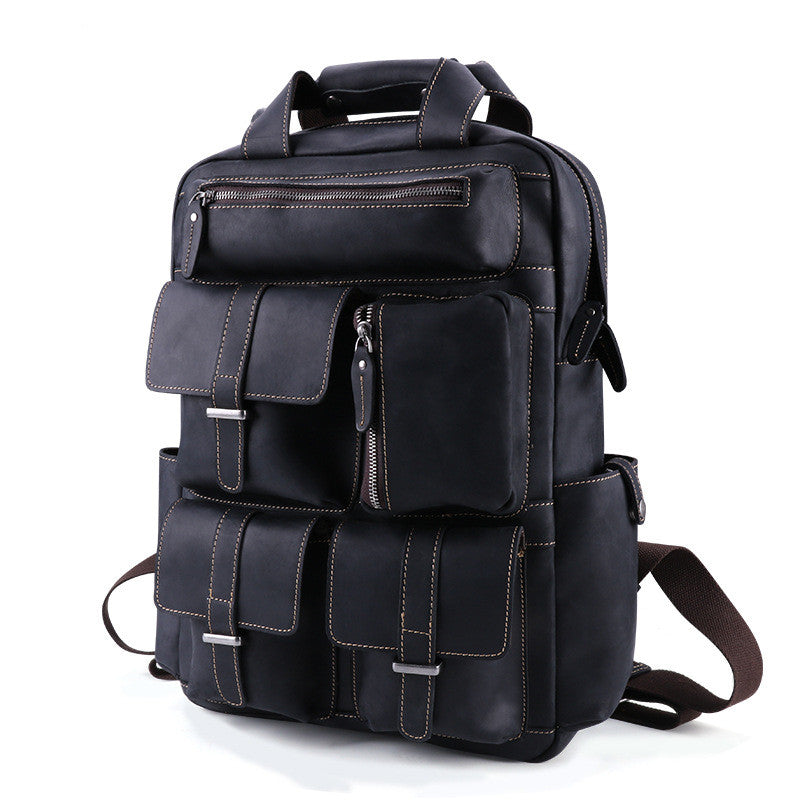 Retro leather Multi-pocket backpack