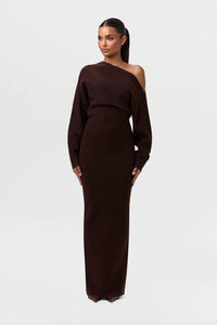Off-Shoulder Bodycon Knit Dress - Elegant Long Sleeve Evening Dress