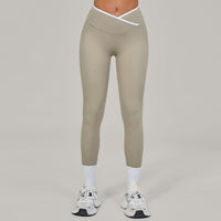 Bare-feel Tight Cross-over High-waist Contrast-color Leggings
