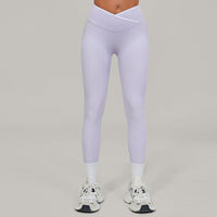 Bare-feel Tight Cross-over High-waist Contrast-color Leggings