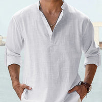 Men's Casual Cotton Linen Shirt Loose Tops Long Sleeve Tee Shirt Spring Autumn Casual Men's Shirts