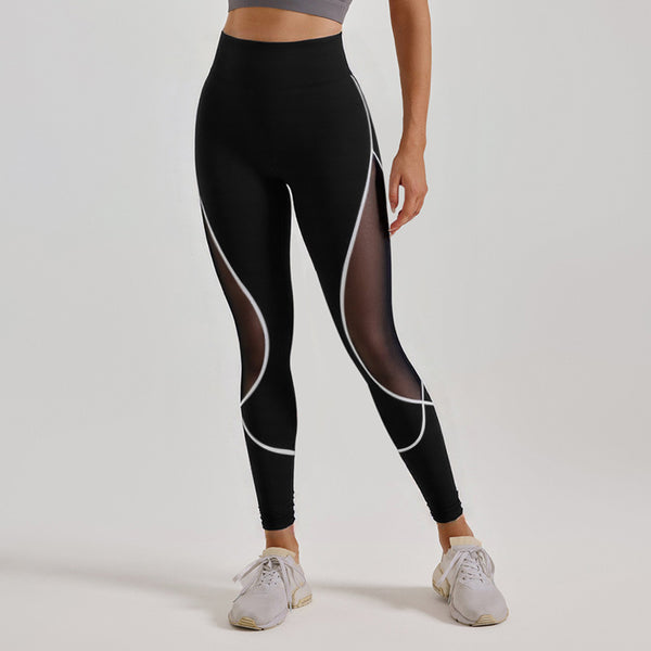 Women's Color Matching Mesh High Waist Yoga Pants