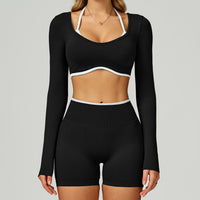 Seamless Color-blocking Yoga Set With Hollow Back And High-waist Fitness Wear