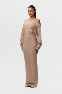 Off-Shoulder Bodycon Knit Dress - Elegant Long Sleeve Evening Dress