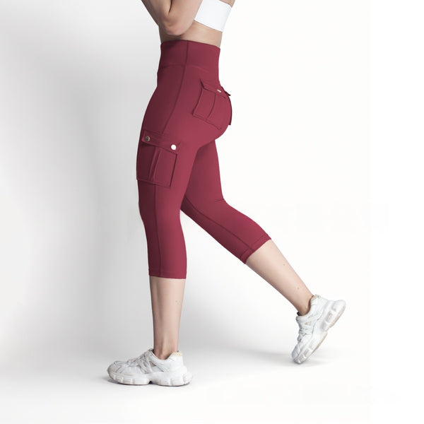 Women's Double-sided Jacquard 5-yard Fitness Pants With Pockets