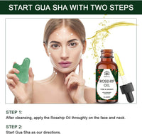 Jade Gua Sha Facial Massage Tool Set with Rosehip Oil and Travel Pouch