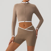 Shapewear Fitness Hip-Lifting Yoga Color-Block Jacket And Shorts Set