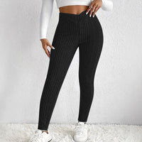 Autumn New Arrival Plus-Size Casual Striped Ribbed Tight-Fit Trousers