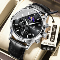Men's Moon Phase Chronograph Watch - Multi-Function Luxury Timepiece