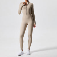Long Sleeve Outdoor Sports Jumpsuit Workout Clothes Zipper Training Skinny Hip Raise Yoga Clothes