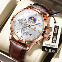 Men's Moon Phase Chronograph Watch - Multi-Function Luxury Timepiece