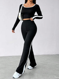 Casual Slim-fitting Patchwork Black And White Long Sleeve Trousers Suit