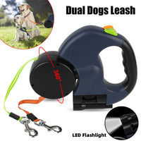 Retractable Dual Dog Leash with LED Light & Reflective Design