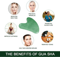 Jade Gua Sha Facial Massage Tool Set with Rosehip Oil and Travel Pouch
