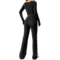 Casual Slim-fitting Patchwork Black And White Long Sleeve Trousers Suit
