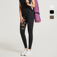 Mesh Stitching Cross Belly And Hip Lift Yoga Trousers