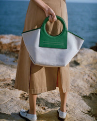 Trendy Leather Canvas Panel Bag