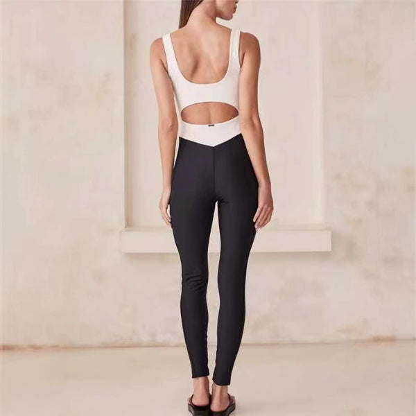 Bare Midriff Slim Fit Contrast Color Vitality Jumpsuit