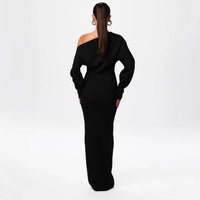 Off-Shoulder Bodycon Knit Dress - Elegant Long Sleeve Evening Dress