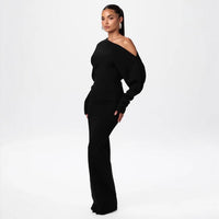Off-Shoulder Bodycon Knit Dress - Elegant Long Sleeve Evening Dress