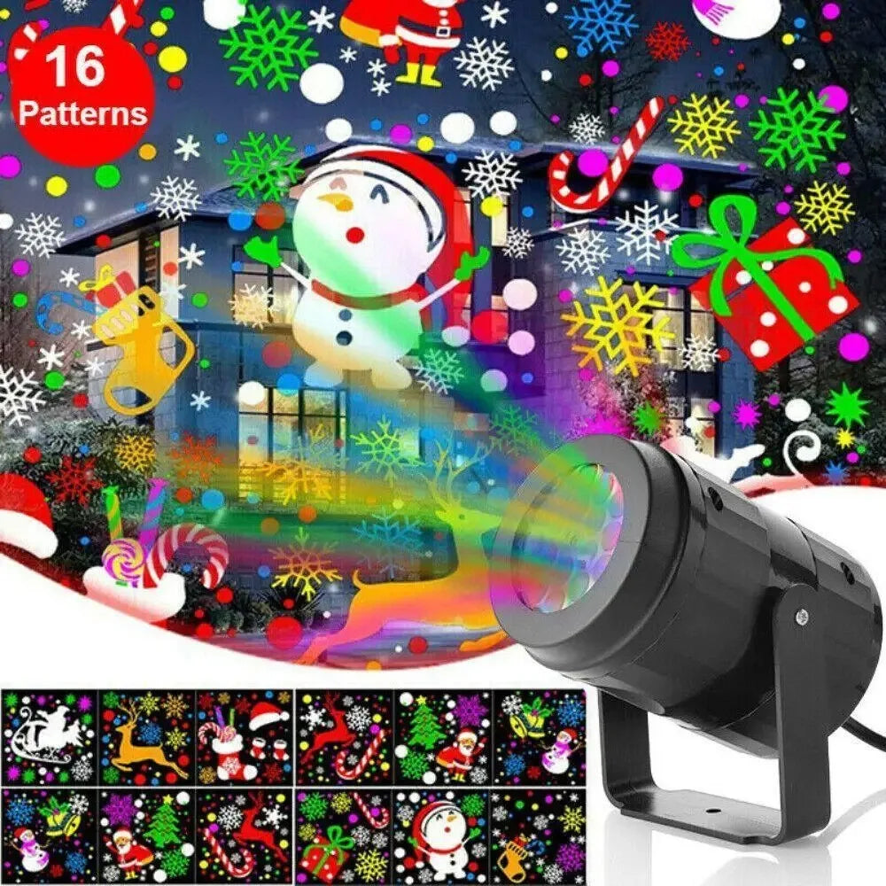 LED Christmas Snowflake Projector - 16 Patterns Indoor/Outdoor