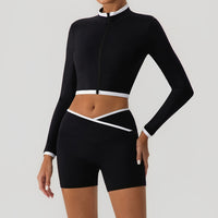 Shapewear Fitness Hip-Lifting Yoga Color-Block Jacket And Shorts Set