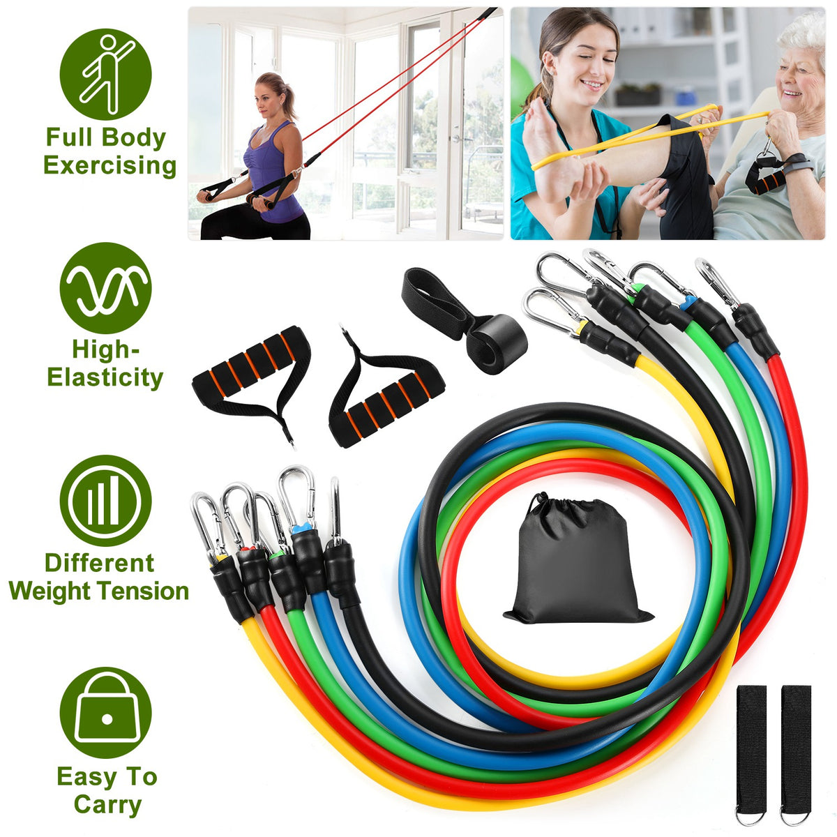 11-Piece Resistance Bands Set for Yoga, Pilates & Full-Body Workouts